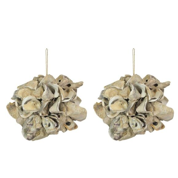 Handcrafted Hanging Coastal 9-Inch Oyster Shell Sphere - Home Beach Ornament